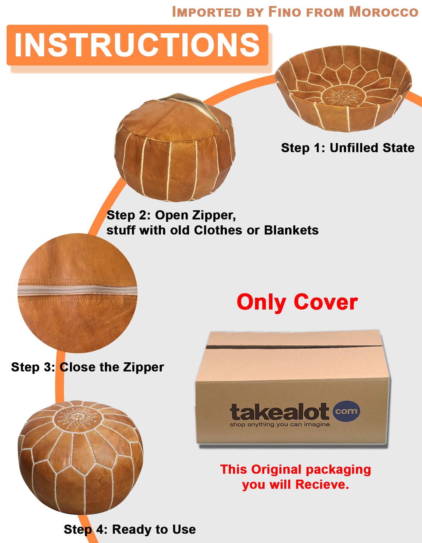 Luvsa LS-LB200 100% Handmade Leather Pouf/ Ottoman by Moroccan Artisan - Blue