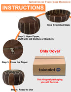 Luvsa LS-LB200 100% Handmade Leather Pouf/ Ottoman by Moroccan Artisan - Blue