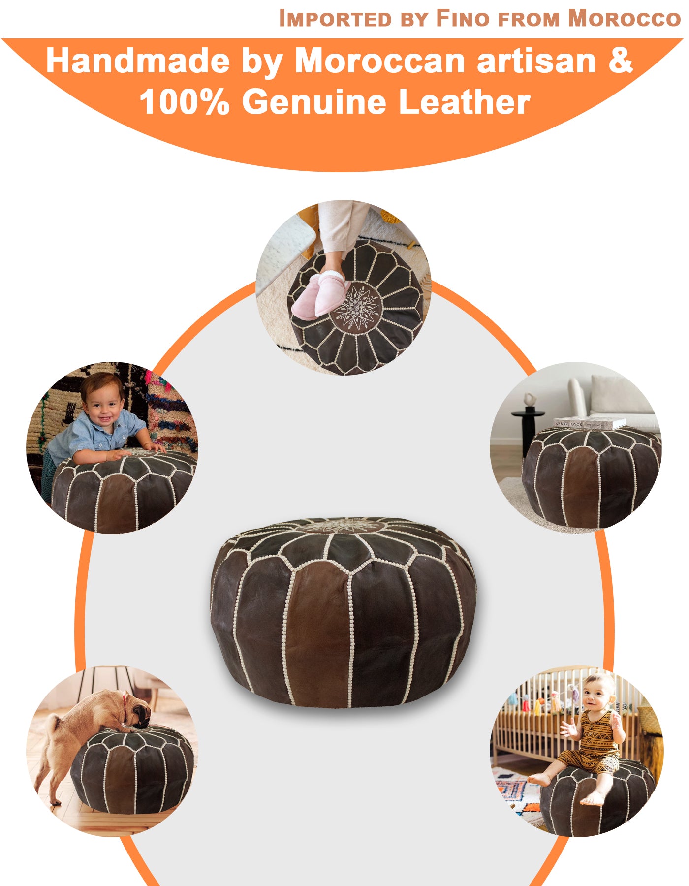 Luvsa LS-LB200 100% Handmade Leather Pouf/ Ottoman by Moroccan Artisan - Blue