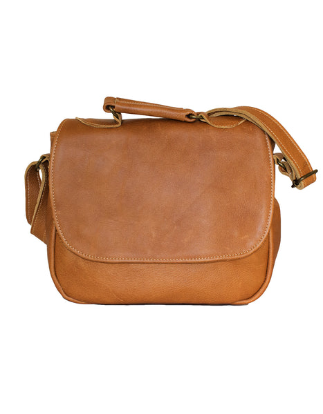Luvsa LS-LB217 Full Grain Genuine Leather Shoulder Saddle Bag- Brown