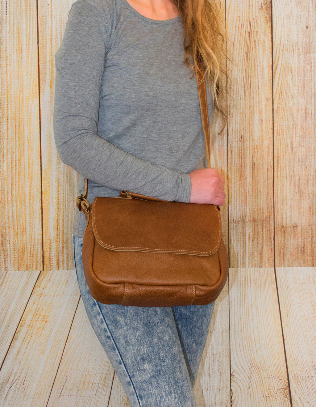 Luvsa LS-LB217 Full Grain Genuine Leather Shoulder Saddle Bag- Brown