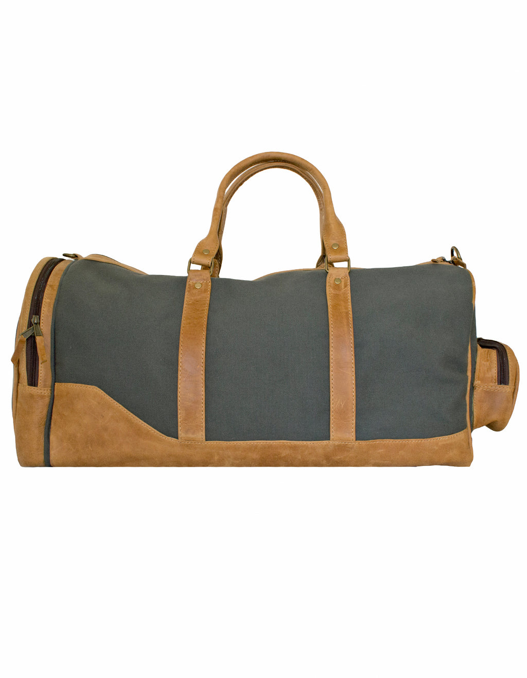 Luvsa LS-MS084 Full Grain Genuine Leather Vintage Heavy-Duty Canvas Duffle Bag
