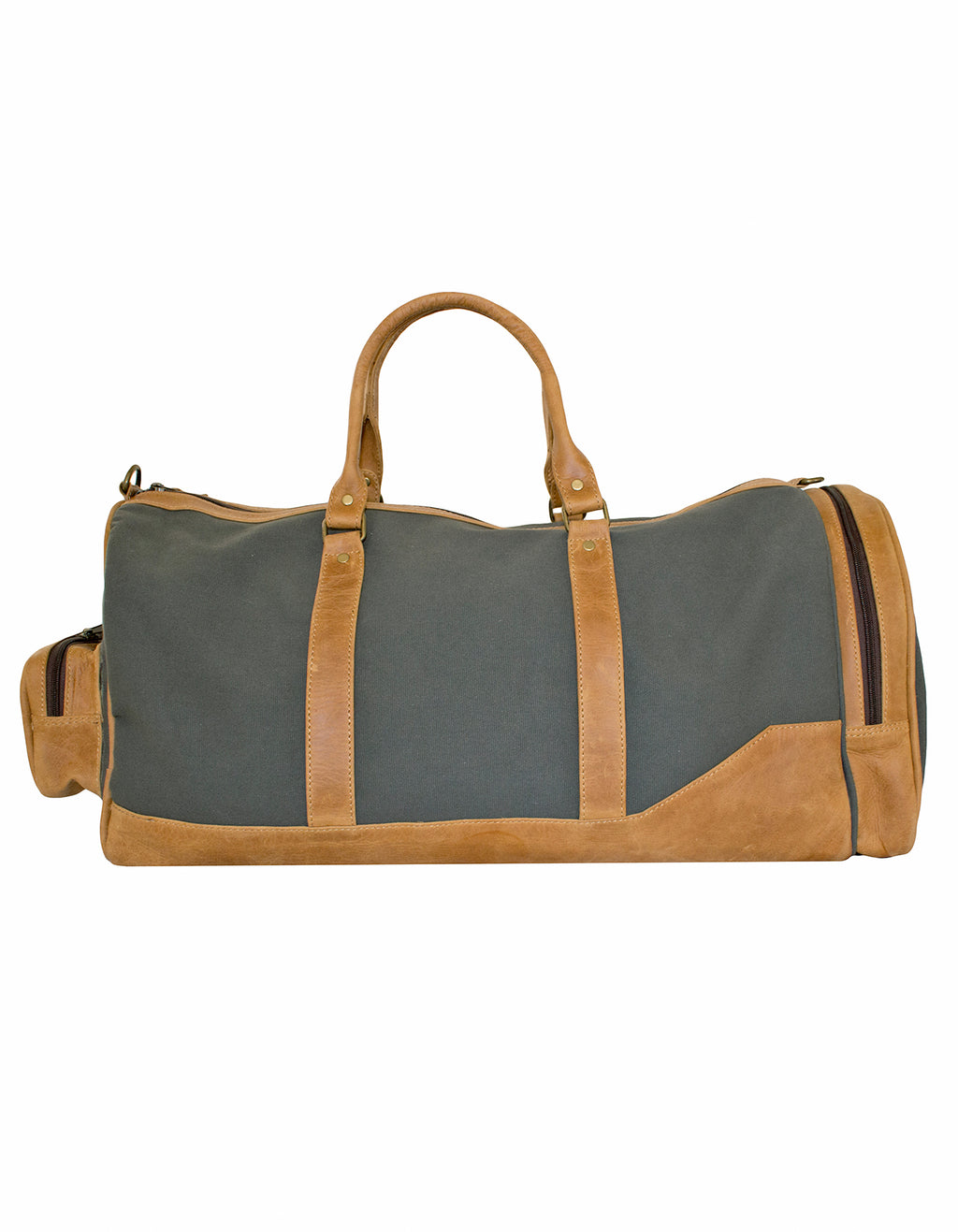 Luvsa LS-MS084 Full Grain Genuine Leather Vintage Heavy-Duty Canvas Duffle Bag