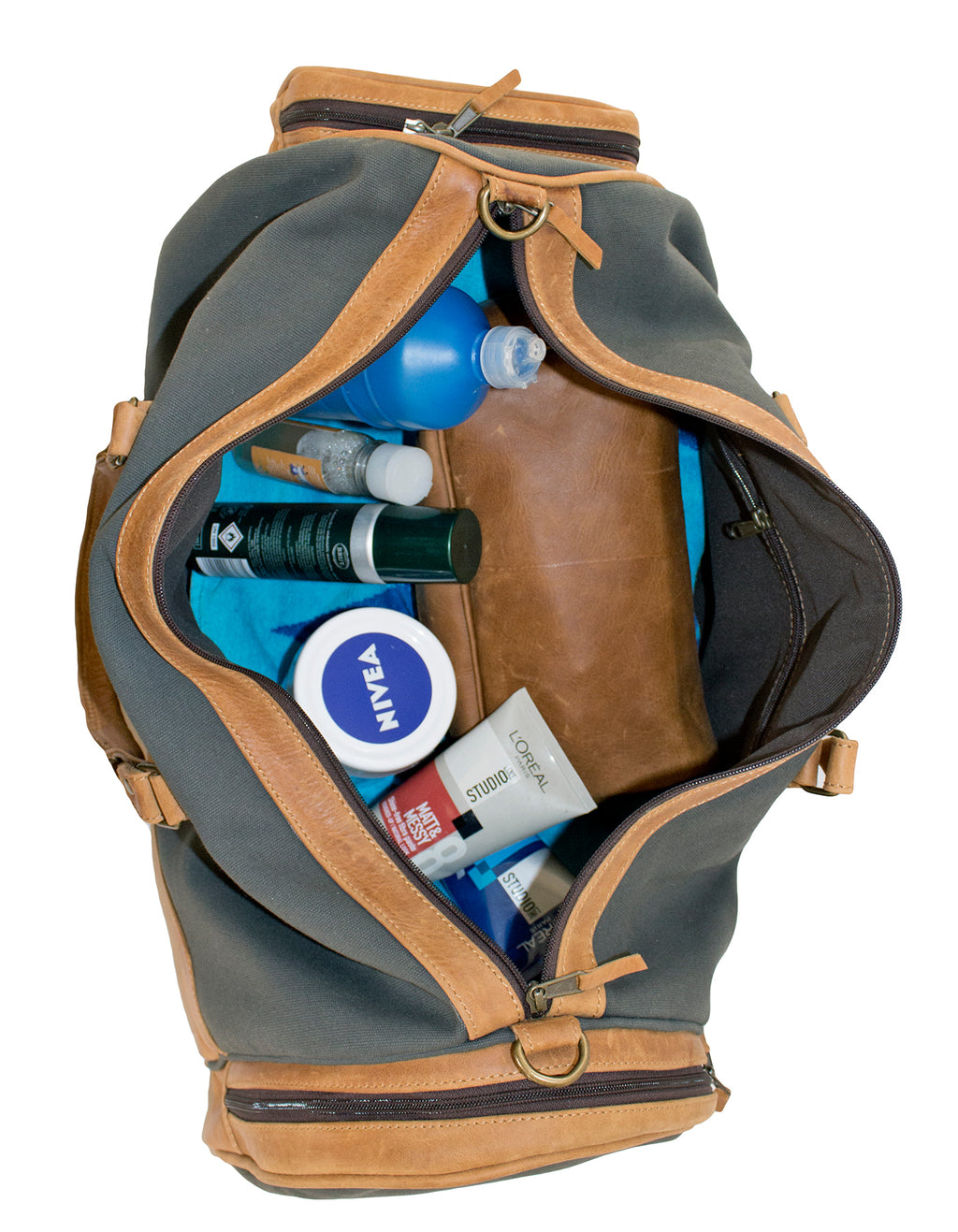 Luvsa LS-MS084 Full Grain Genuine Leather Vintage Heavy-Duty Canvas Duffle Bag