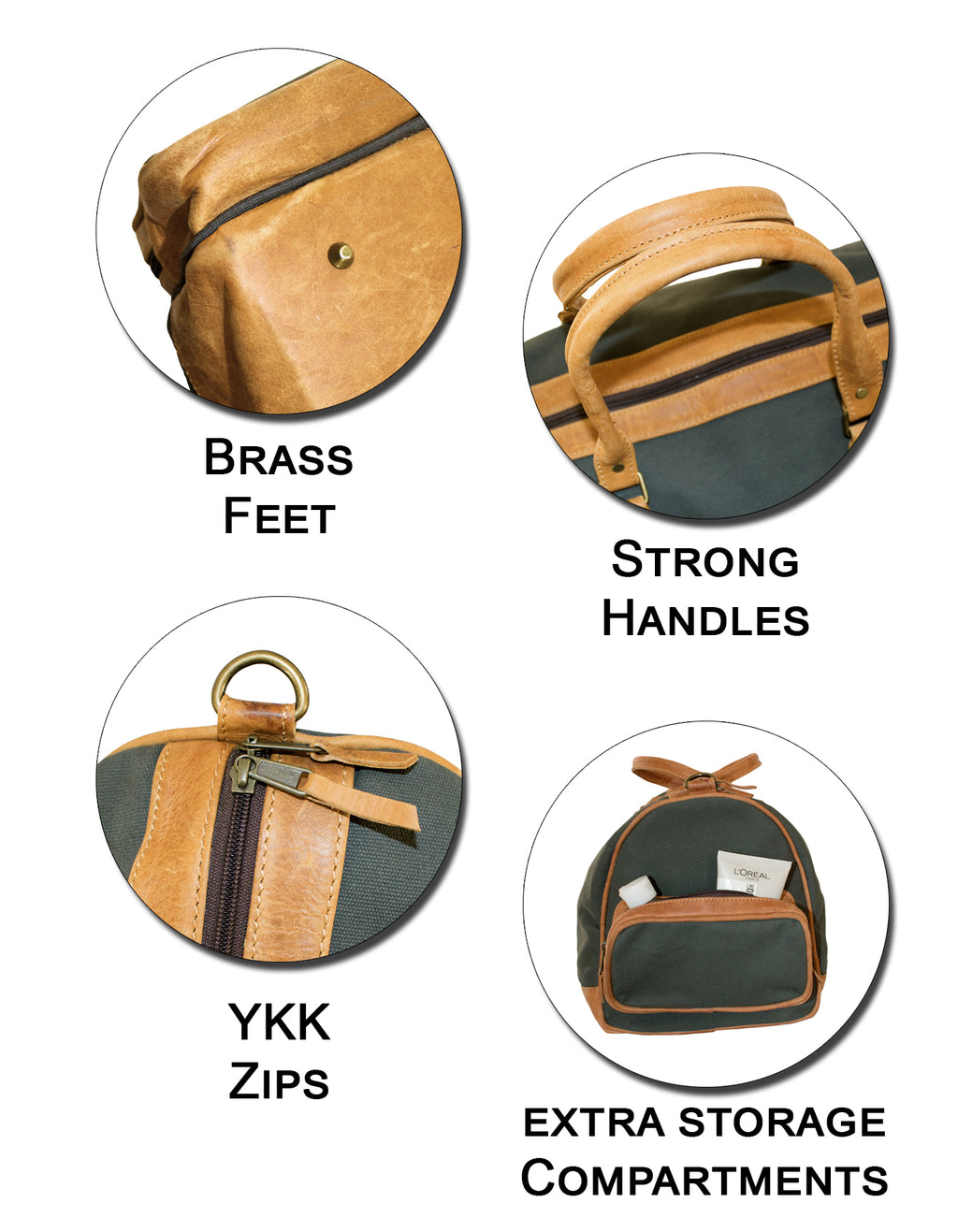 Luvsa LS-MS084 Full Grain Genuine Leather Vintage Heavy-Duty Canvas Duffle Bag