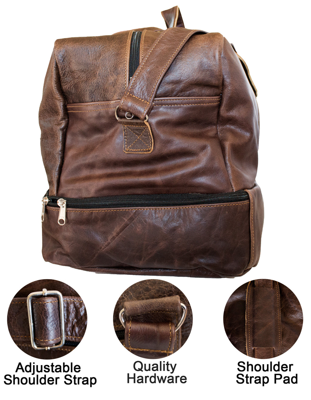 Luvsa LS-SEN11 Vintage Full Grain Genuine Leather 48L Travel Duffel Bag