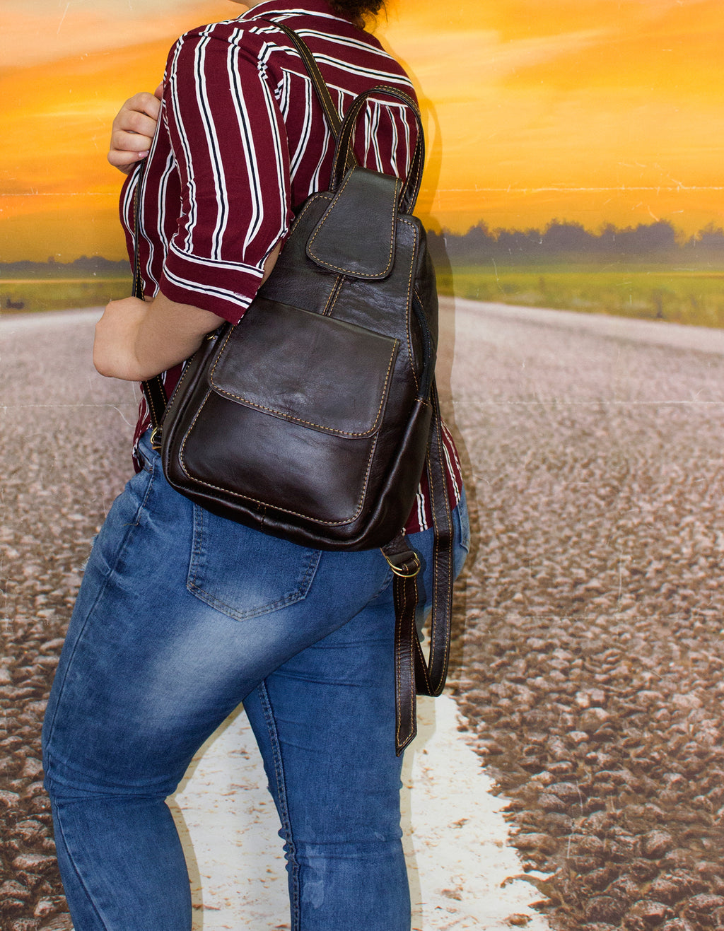 Luvsa LS-TJ121 Genuine Leather Backpack - Coffee