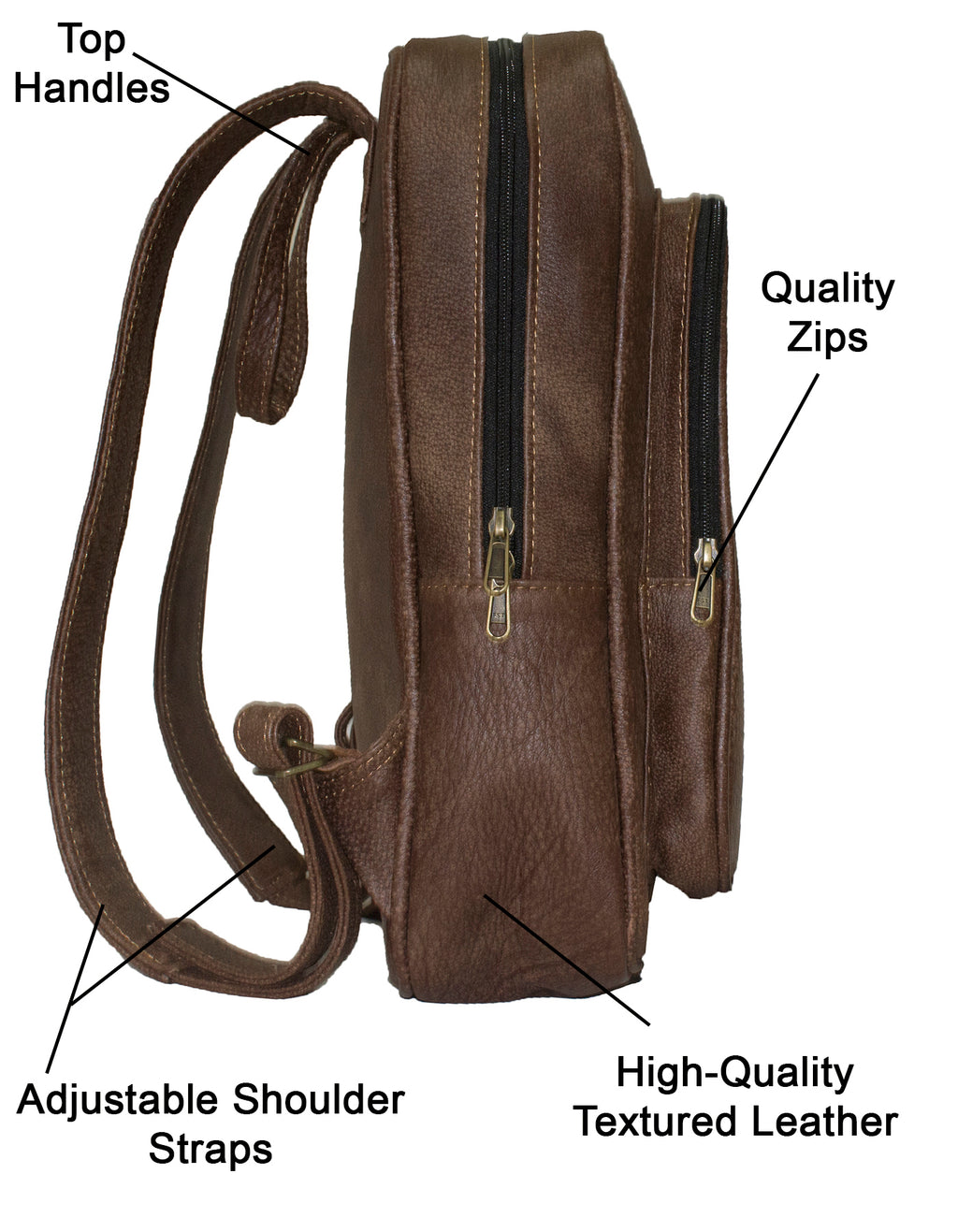 Luvsa LS-TJ128 Unisex Maxi Genuine Leather 15 Inch Laptop Backpack Strong Zips/ Quality Hardware-Brown