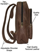 Luvsa LS-TJ128 Unisex Maxi Genuine Leather 15 Inch Laptop Backpack Strong Zips/ Quality Hardware-Brown