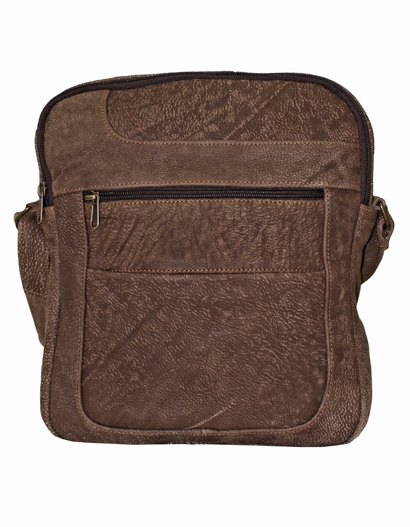 Luvsa LS-TJ130 Full Grain Genuine Leather Everyday Multi Pocket Compartments Sling Bag- Coffee