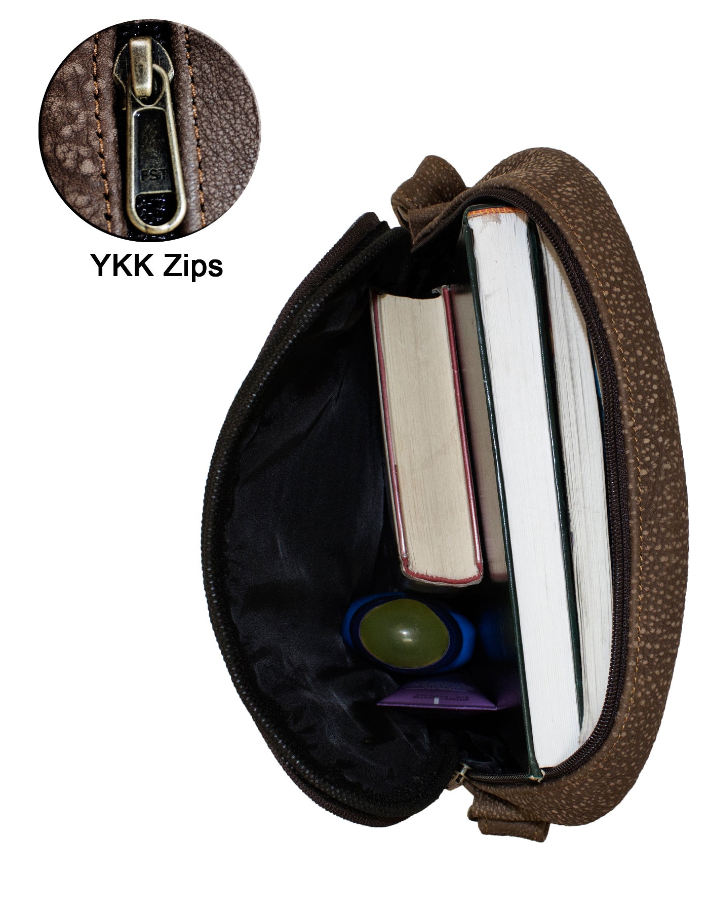 Luvsa LS-TJ130 Full Grain Genuine Leather Everyday Multi Pocket Compartments Sling Bag- Coffee