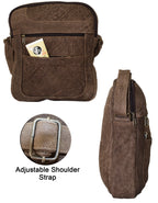 Luvsa LS-TJ130 Full Grain Genuine Leather Everyday Multi Pocket Compartments Sling Bag- Coffee