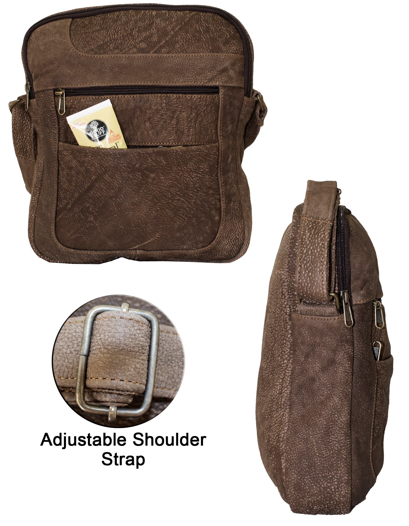 Luvsa LS-TJ130 Full Grain Genuine Leather Everyday Multi Pocket Compartments Sling Bag- Coffee