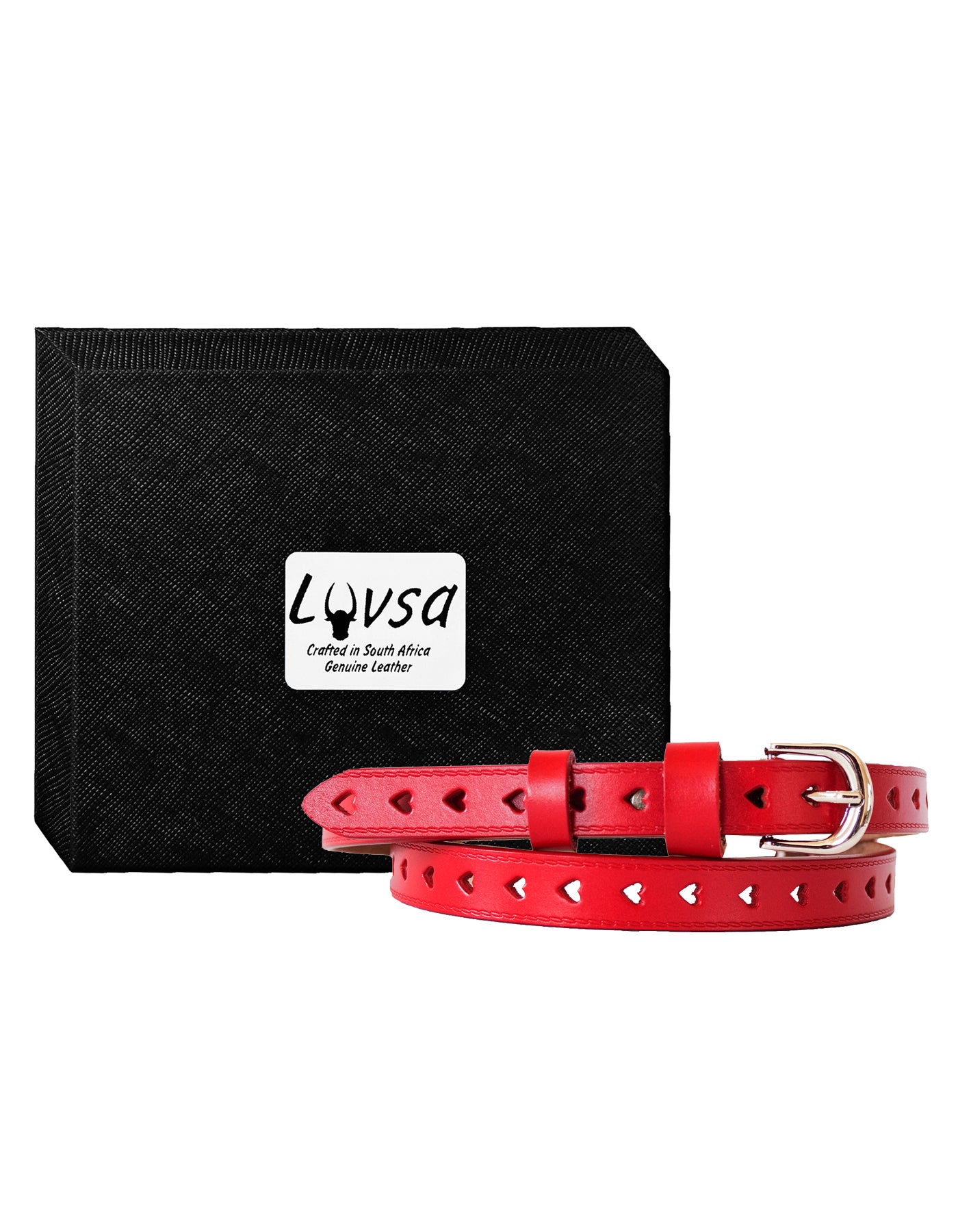Luvsa LS2022B Women’s Genuine Leather Belt with Heart Design  One Size/ Silver Tone Buckle with Box