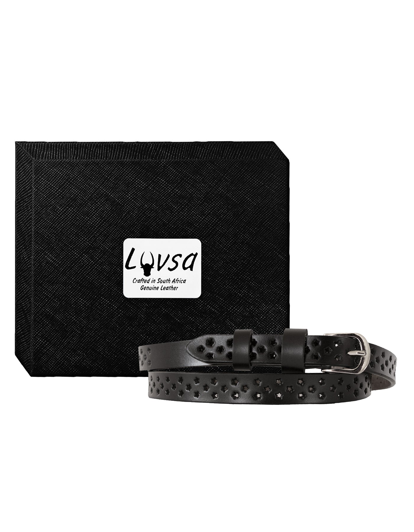Luvsa LS2022D Women’s Genuine Leather Belt with Star Design One Size/ Silver Tone Buckle with Box