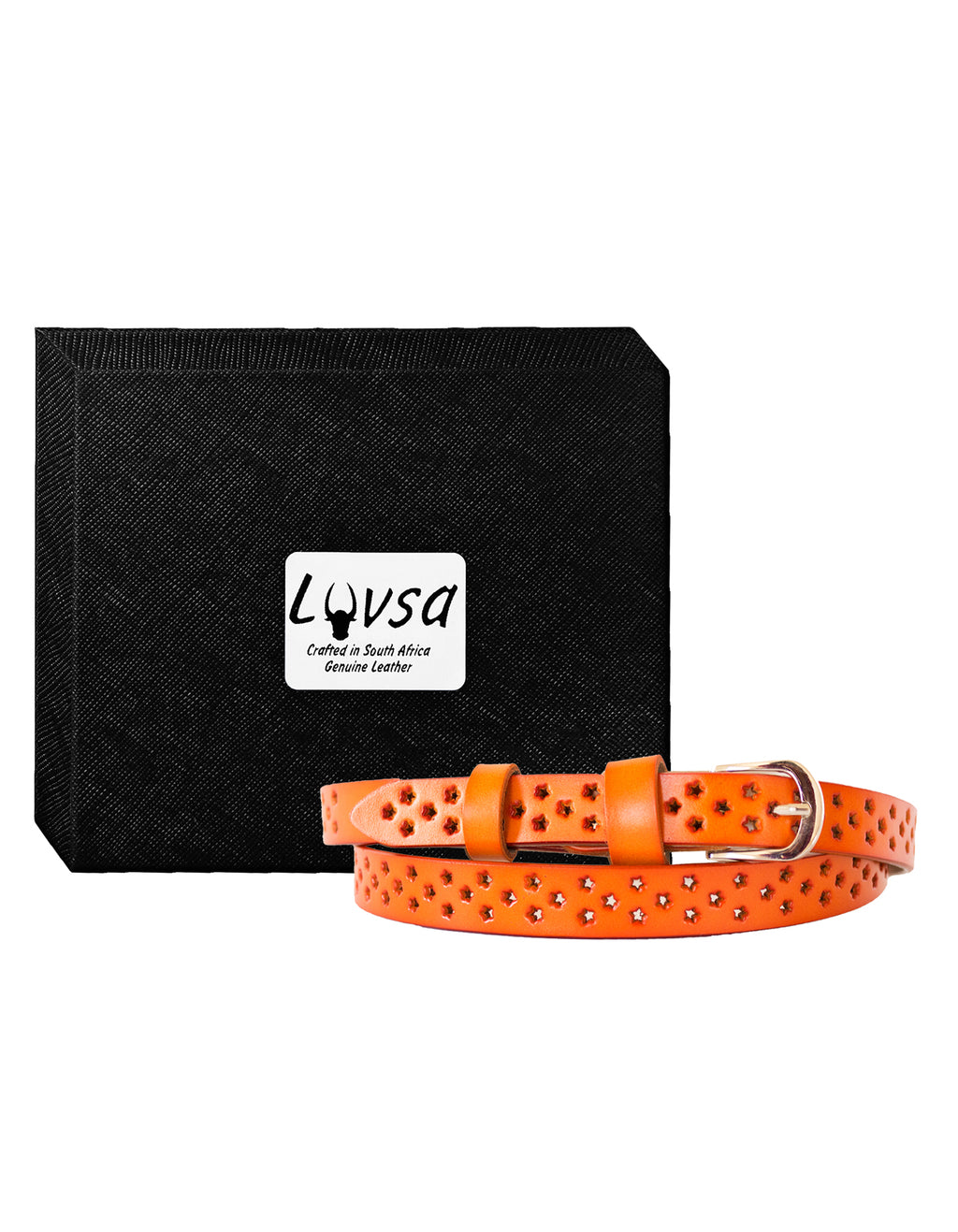 Luvsa LS2022D Women’s Genuine Leather Belt with Star Design One Size/ Silver Tone Buckle with Box