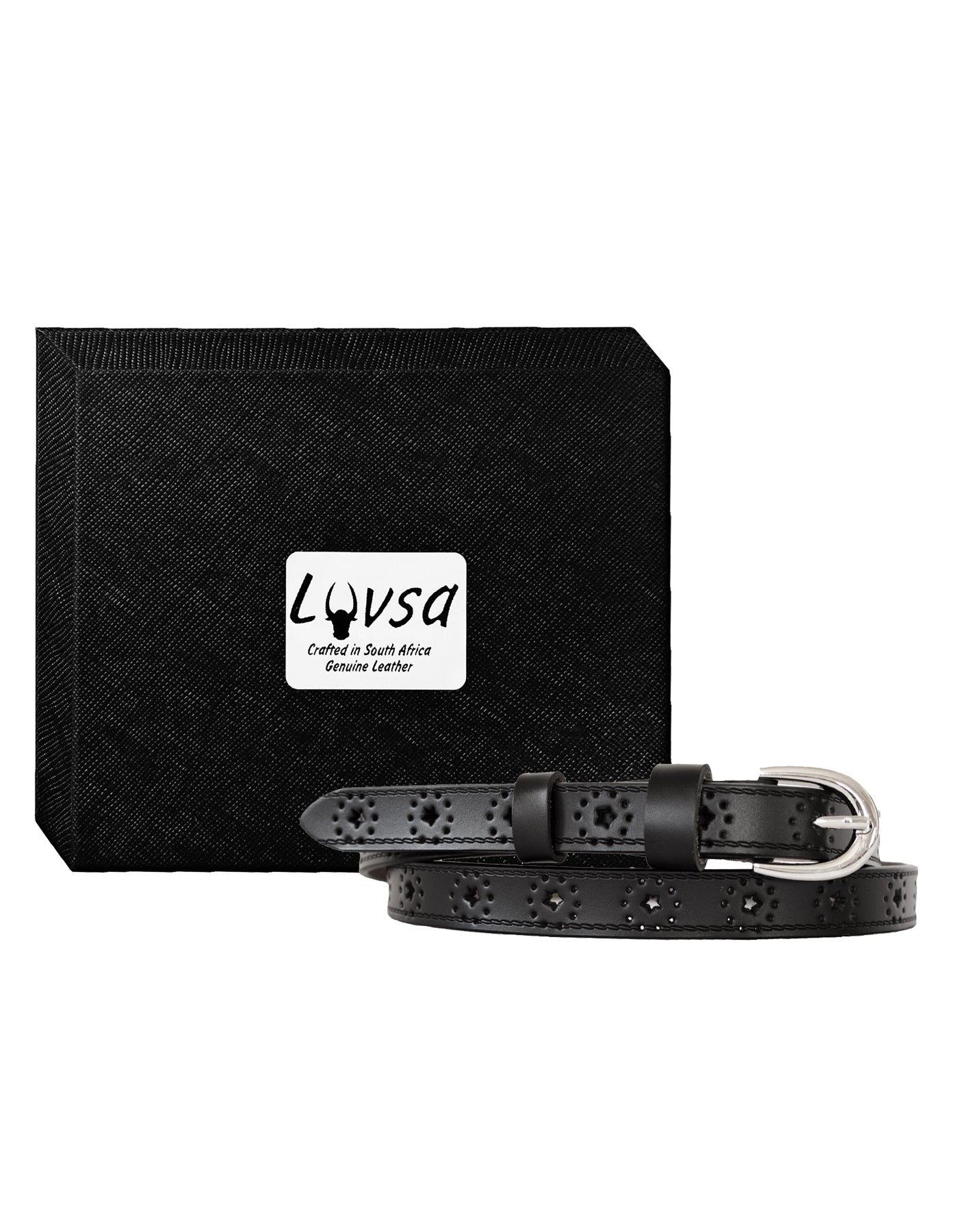 Luvsa LS2022E Women’s Genuine Leather Belt with Star Design One Size/ Silver Tone Buckle with Box