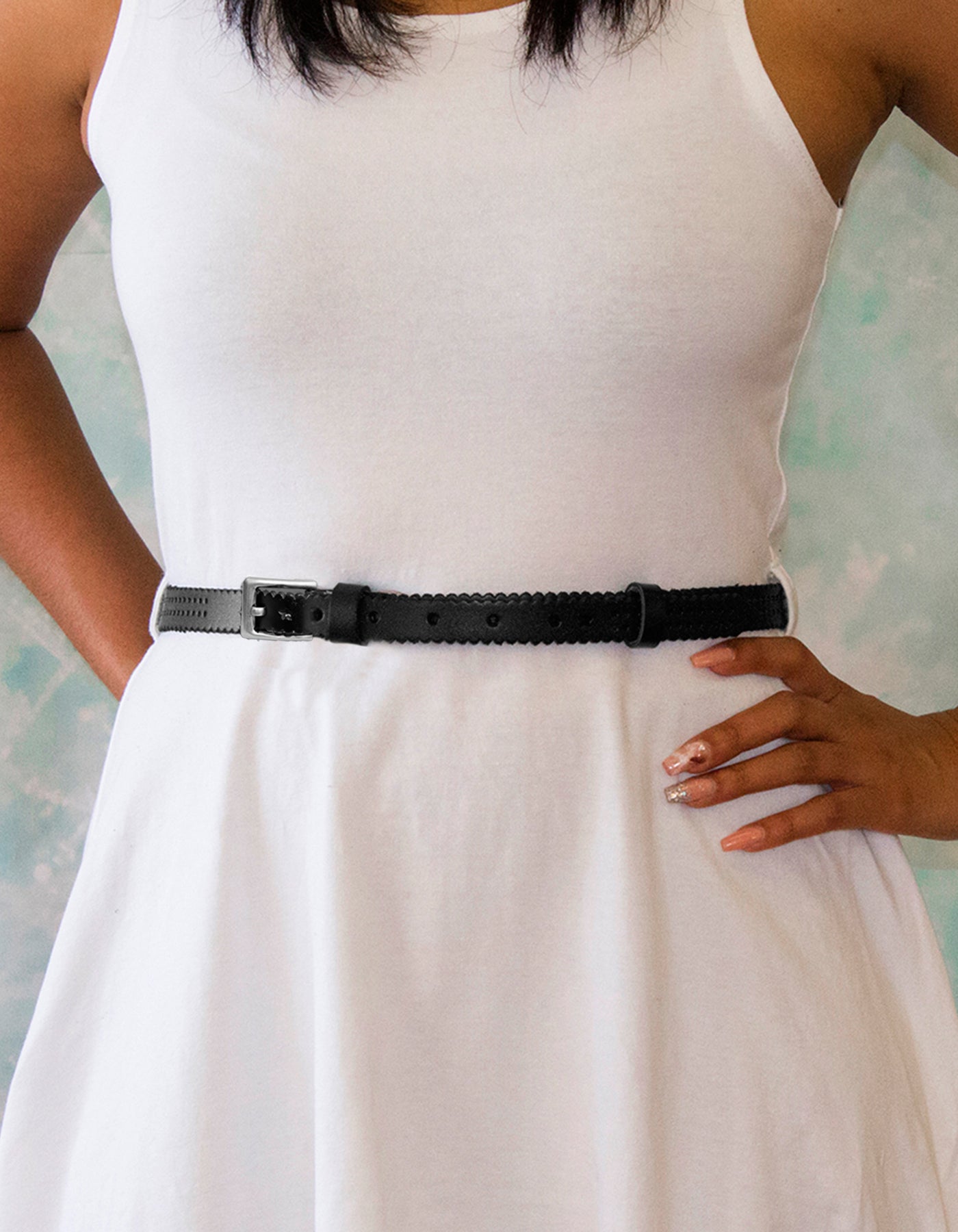 Luvsa LS2022F Women’s Genuine Leather Belt  One Size/ Silver Tone Buckle with Box