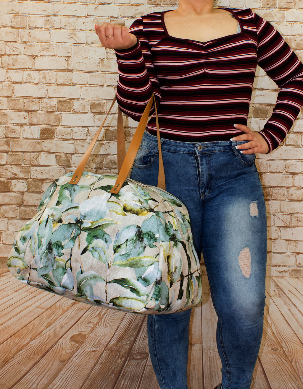 Luvsa LSHJT901 Polycotton & Genuine Leather Straps Weekender/ Overnight Bag