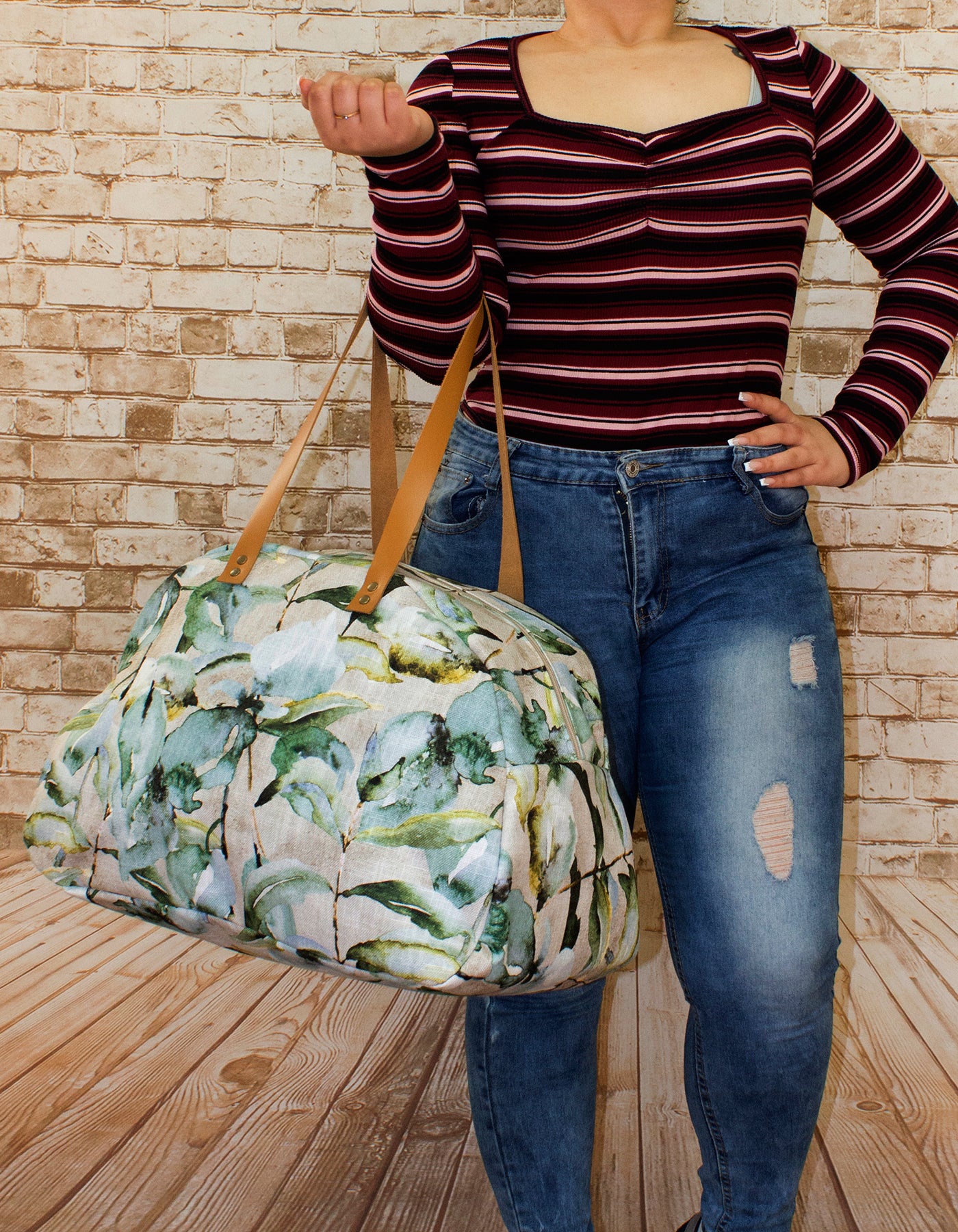 Luvsa LSHJT901 Polycotton & Genuine Leather Straps Weekender/ Overnight Bag