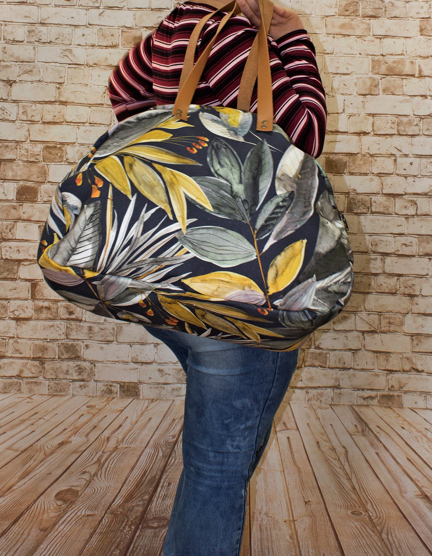 Luvsa LSHJT901 Polycotton & Genuine Leather Straps Weekender/ Overnight Bag