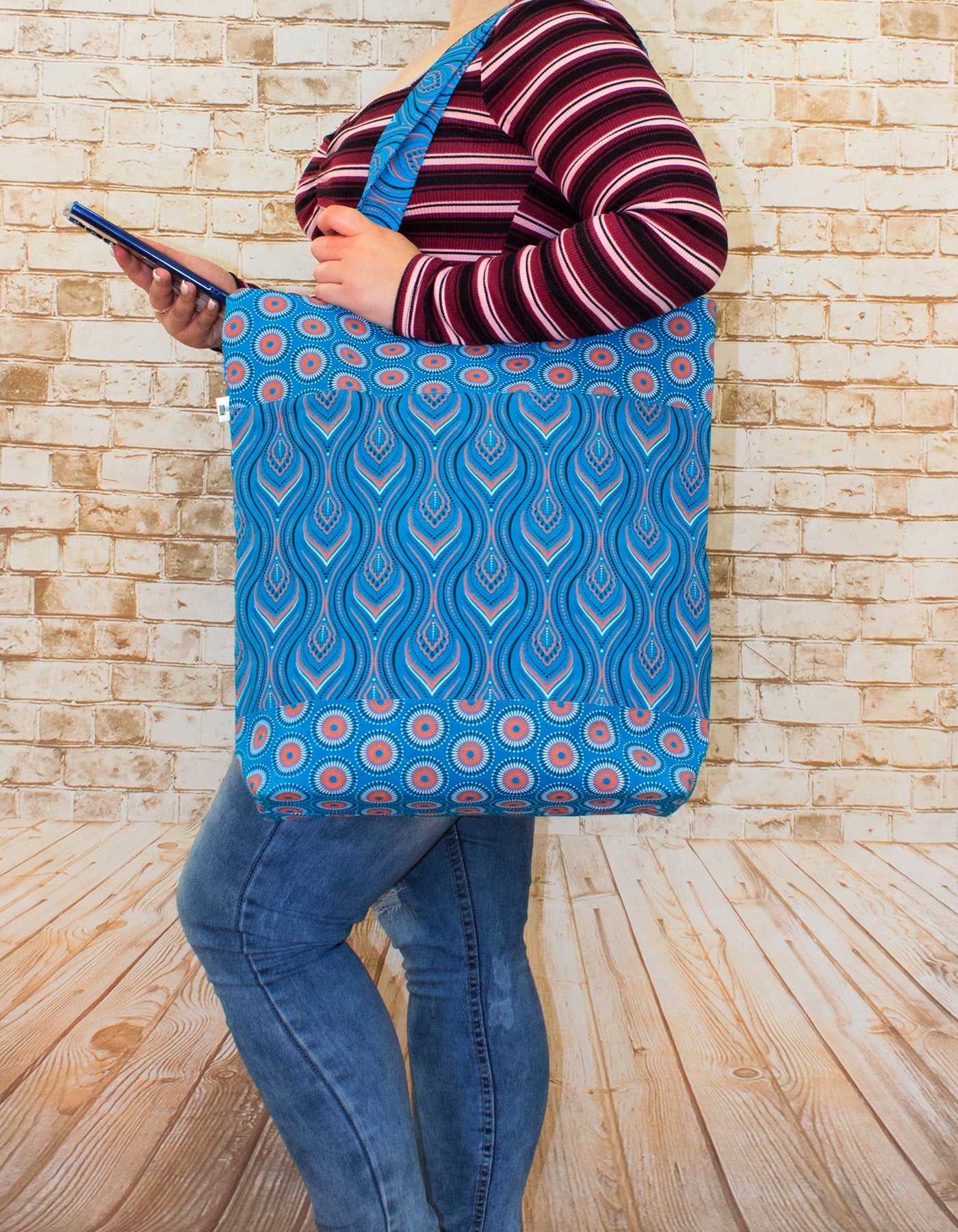 Luvsa LSIOM704 ShweShwe 100% Cotton Women's Shoulder Shopping Bag