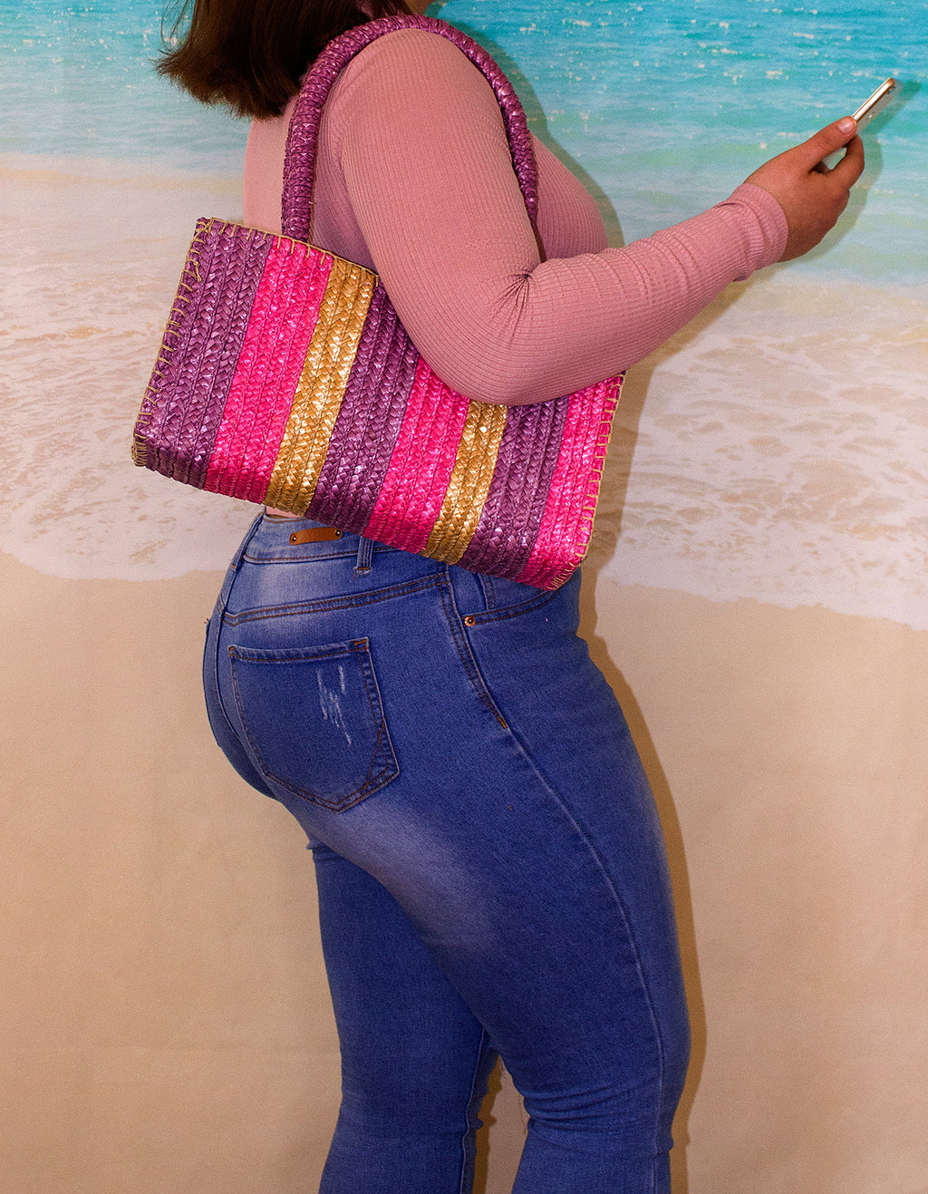 Fino MLB01-246 Multicolor Tote Straw/ Beach and Shopping Bag