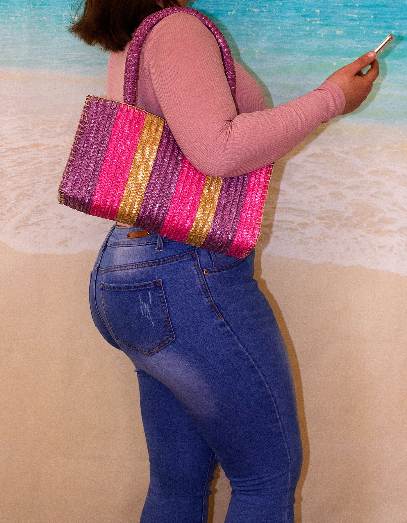 Fino MLB01-246 Multicolor Tote Straw/ Beach and Shopping Bag