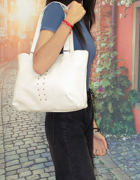 Fino NY-7694 Faux Leather Women's Casual Everyday Shoulder Bag  - White