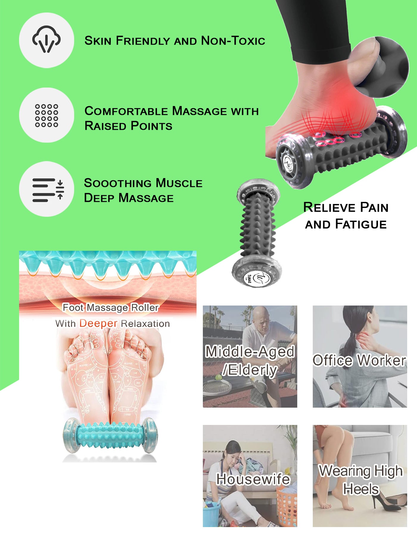 Tumaz Care ROL2502 Handheld Foot & Muscle Massage Roller for Pain Relief