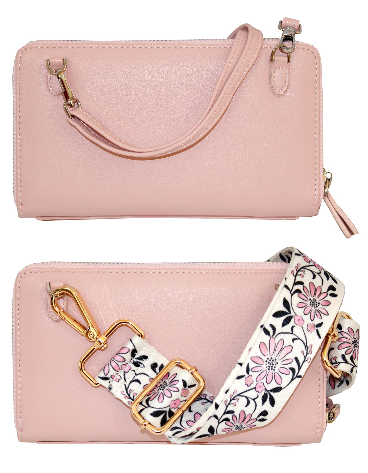 Fino RXC570PNK Faux Leather 2in1 Crossbody Bag with 2 Removable Straps