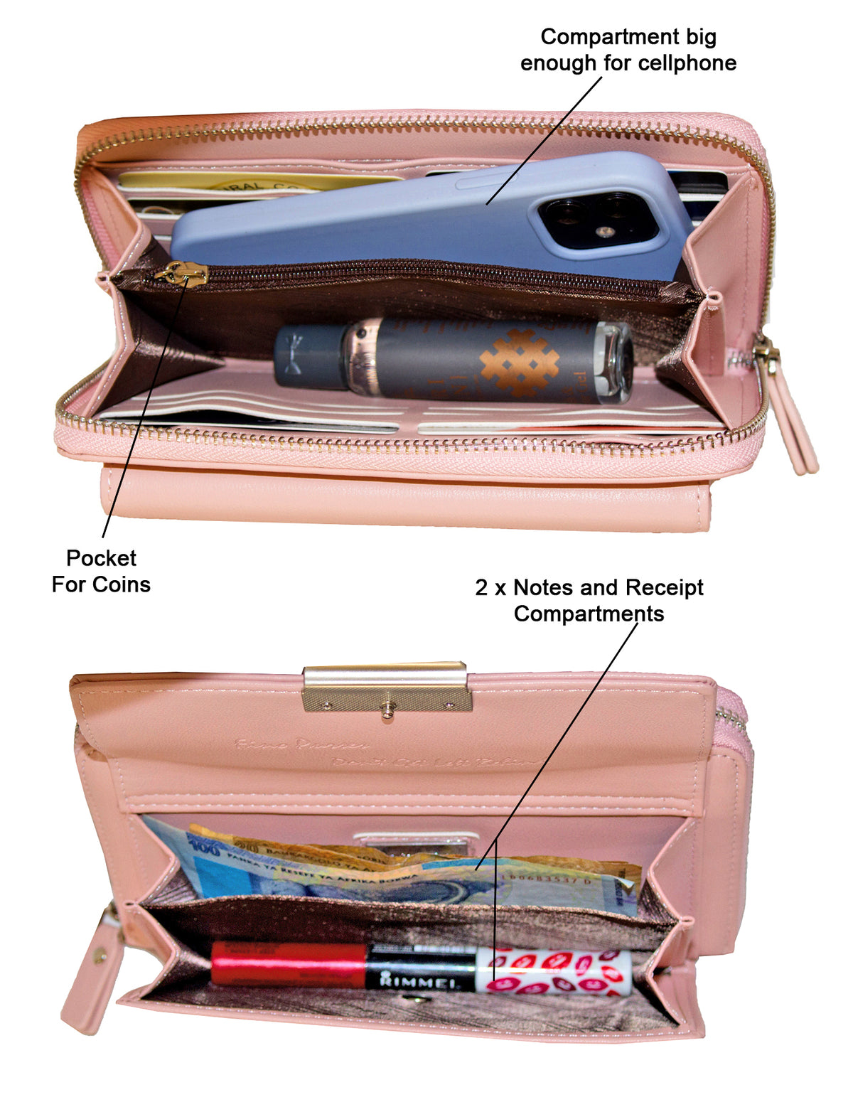 Fino RXC570PNK Faux Leather 2in1 Crossbody Bag with 2 Removable Straps