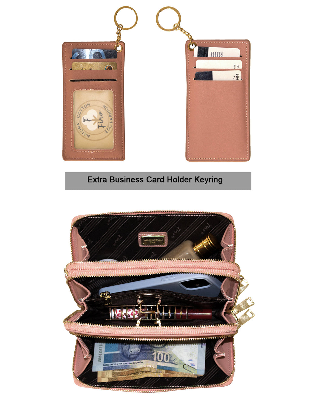 Fino RXC6917PNK Faux Leather 2in1 Bag Organizer and 2 Removable Straps