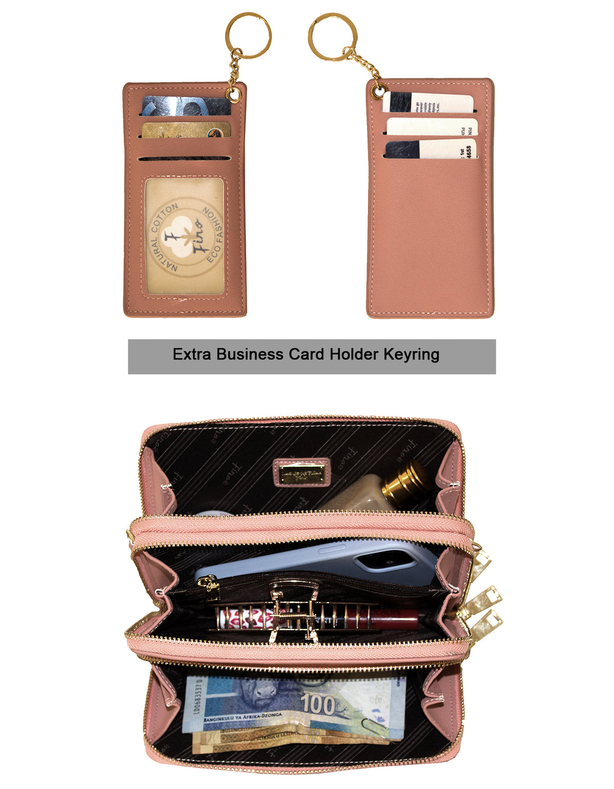 Fino RXC6917PNK Faux Leather 2in1 Bag Organizer and 2 Removable Straps