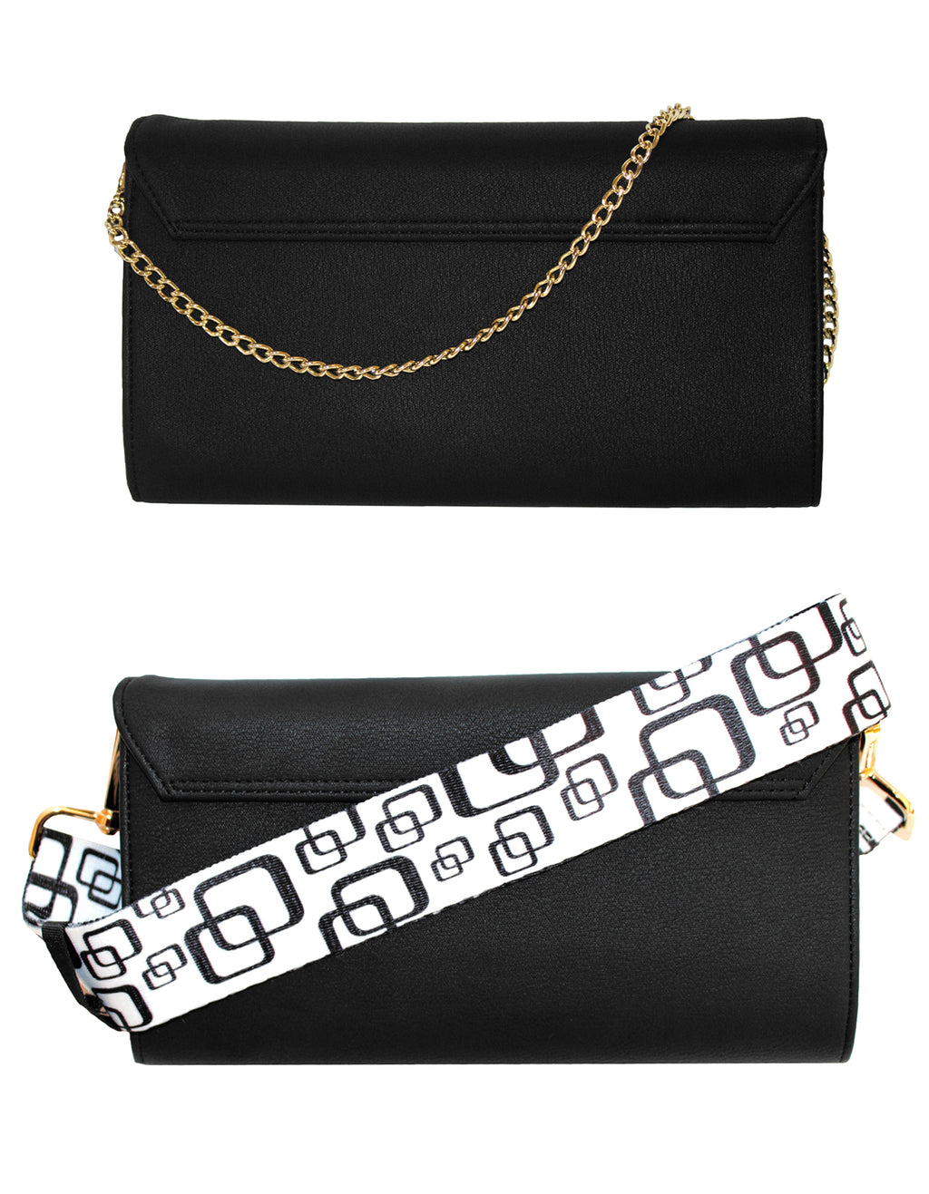 Fino RXE5924BLK Faux Leather 2in1 Clutch Bag with 2 Removable Straps