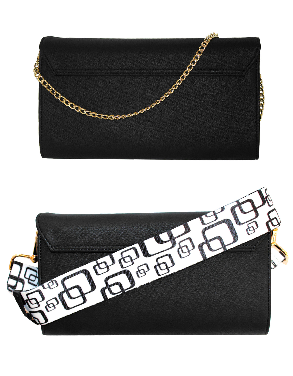 Fino RXE5924BLK Faux Leather 2in1 Clutch Bag with 2 Removable Straps