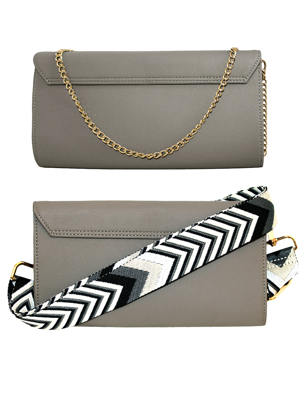 Fino RXF5924GRY Faux Leather 2in1 Clutch Bag with 2 Removable Straps