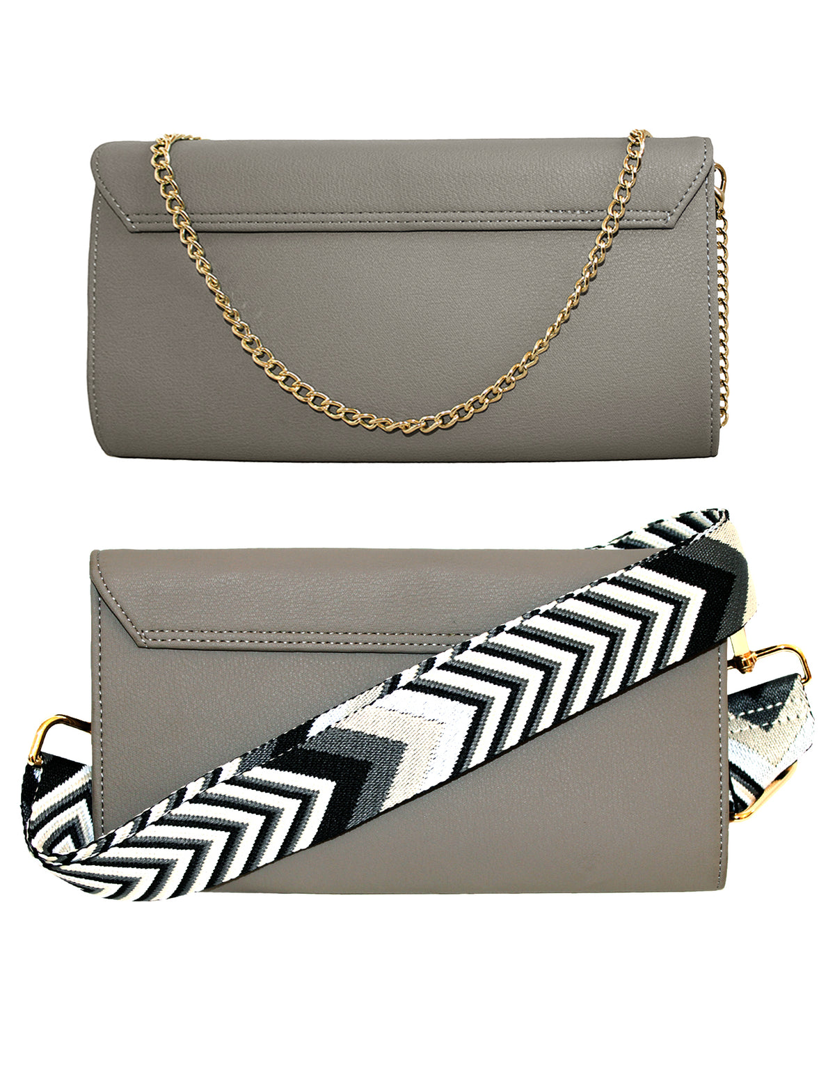 Fino RXF5924GRY Faux Leather 2in1 Clutch Bag with 2 Removable Straps