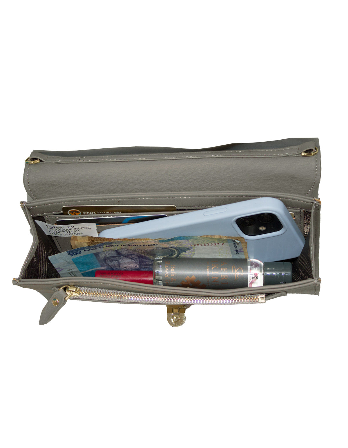 Fino RXF5924GRY Faux Leather 2in1 Clutch Bag with 2 Removable Straps