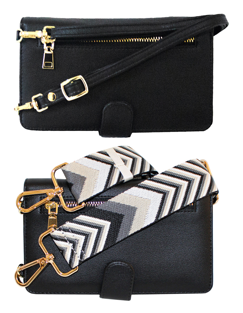 Fino RXF9705BLK Faux Leather 2in1 Cellphone Bag and 2 Removable Straps