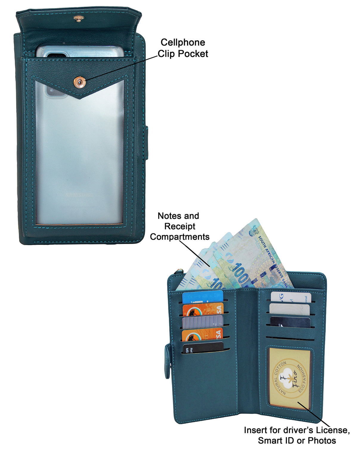 Fino RXH9705BLU Faux Leather 2in1 Cellphone Bag and 2 Removable Straps