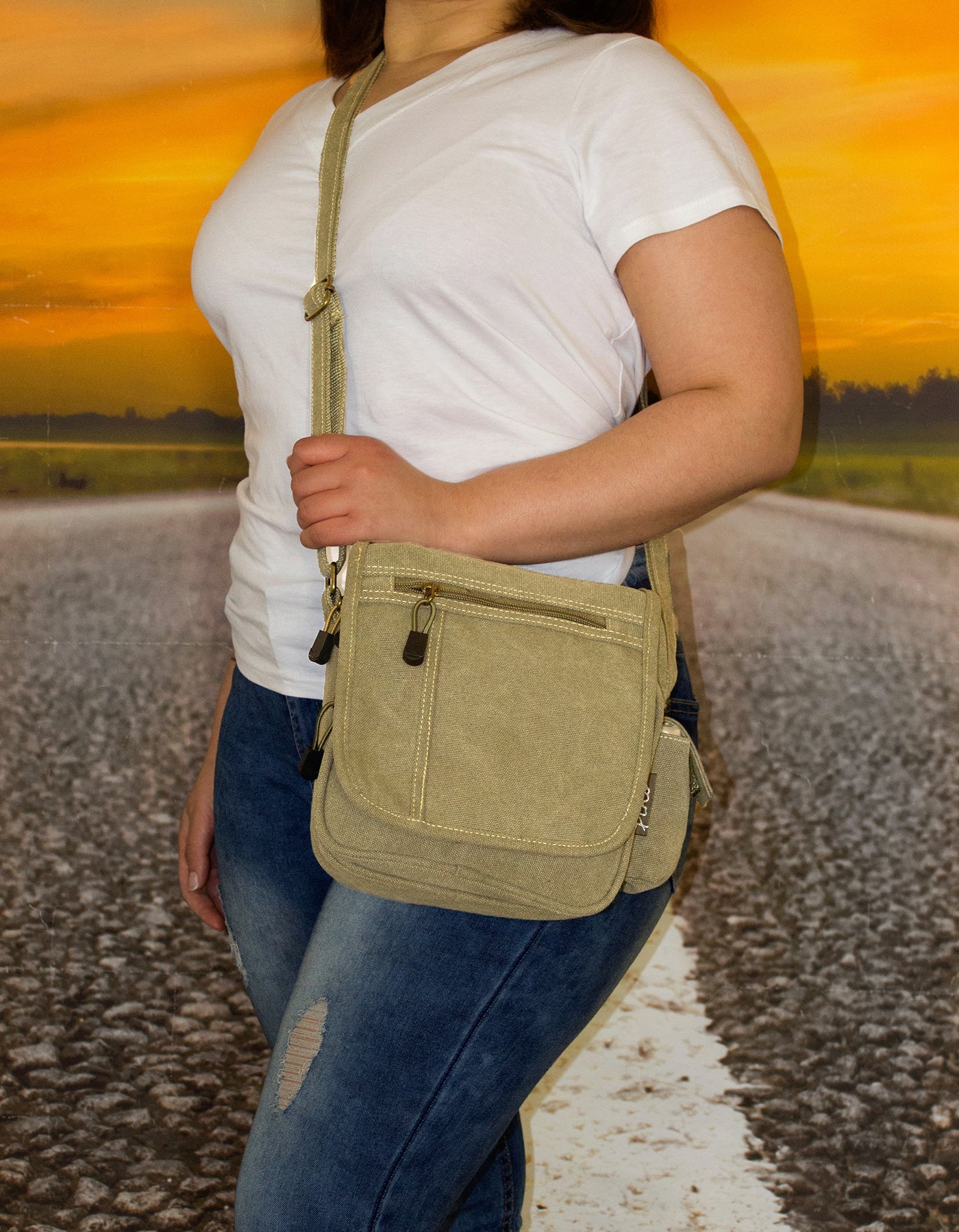 Fino SK-1031 Unisex Multi Pocket Compartment Canvas Crossbody/ Sling Bag