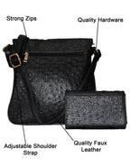 Fino SK-1857+67-093 Faux Leather Ostrich Cross Body Bag & Purse Set