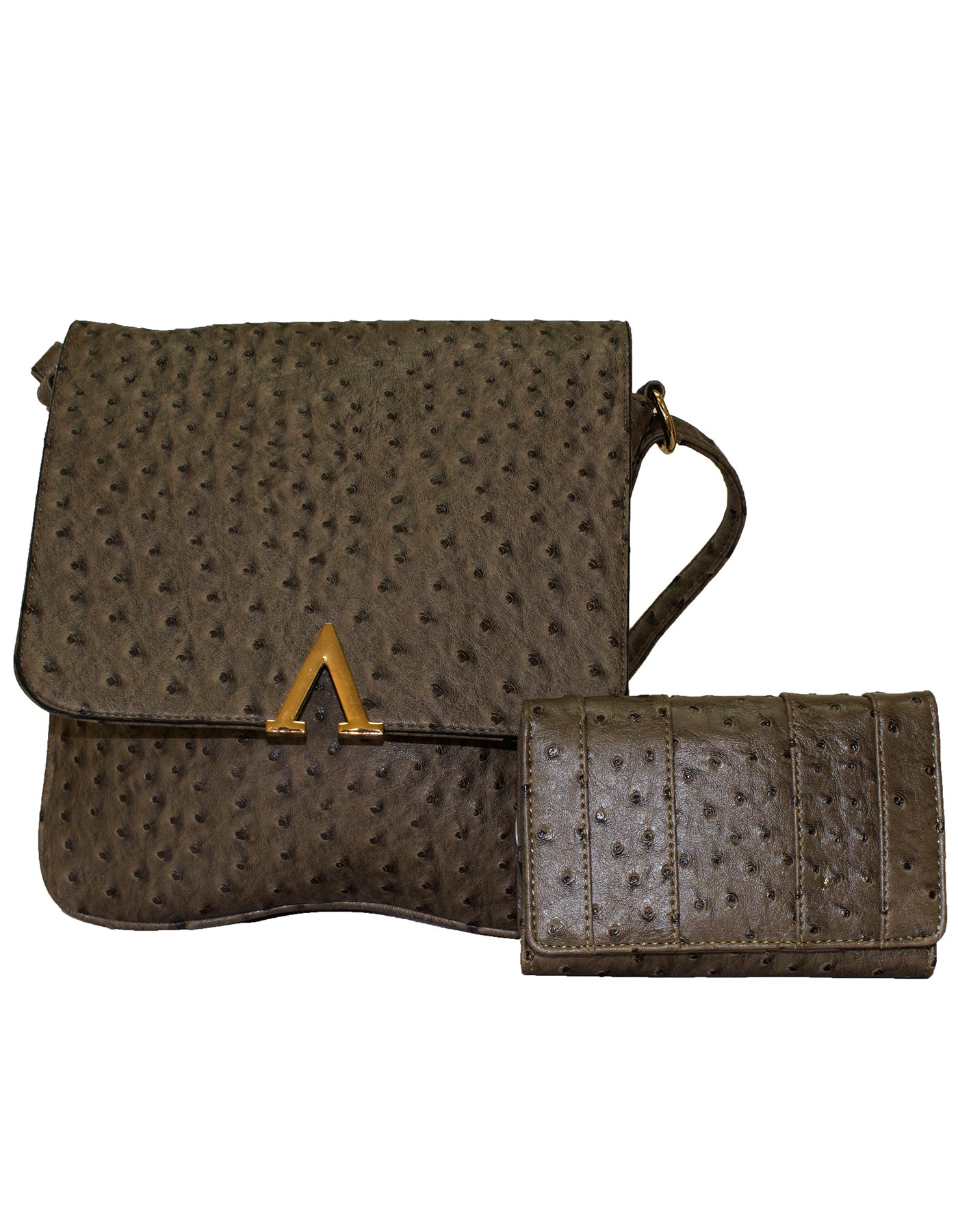 Fino SK-1857+67-093 Faux Leather Ostrich Cross Body Bag & Purse Set