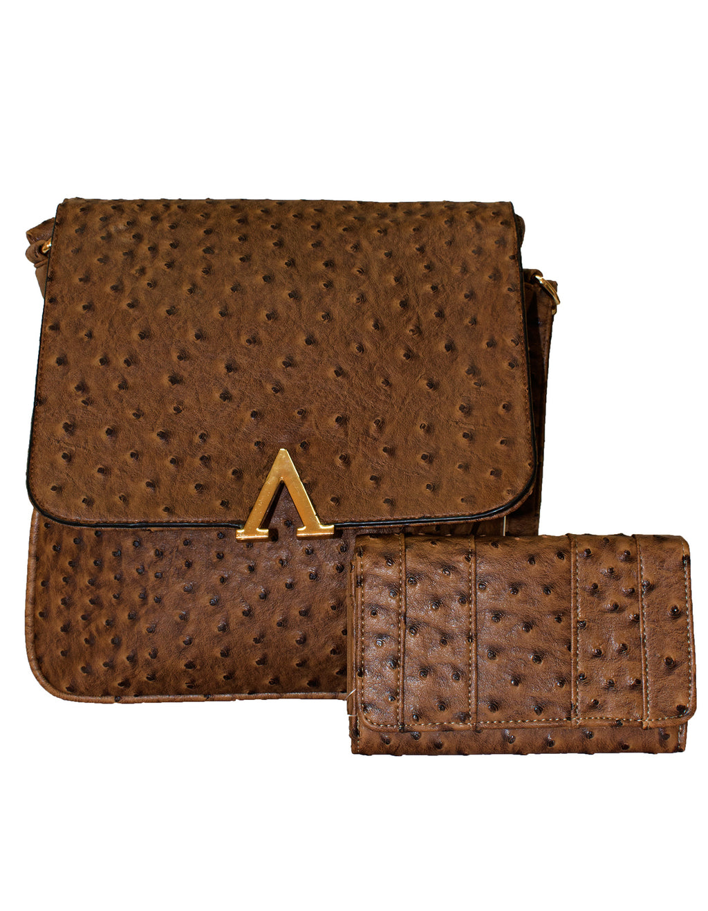 Fino SK-1857+67-093 Faux Leather Ostrich Cross Body Bag & Purse Set
