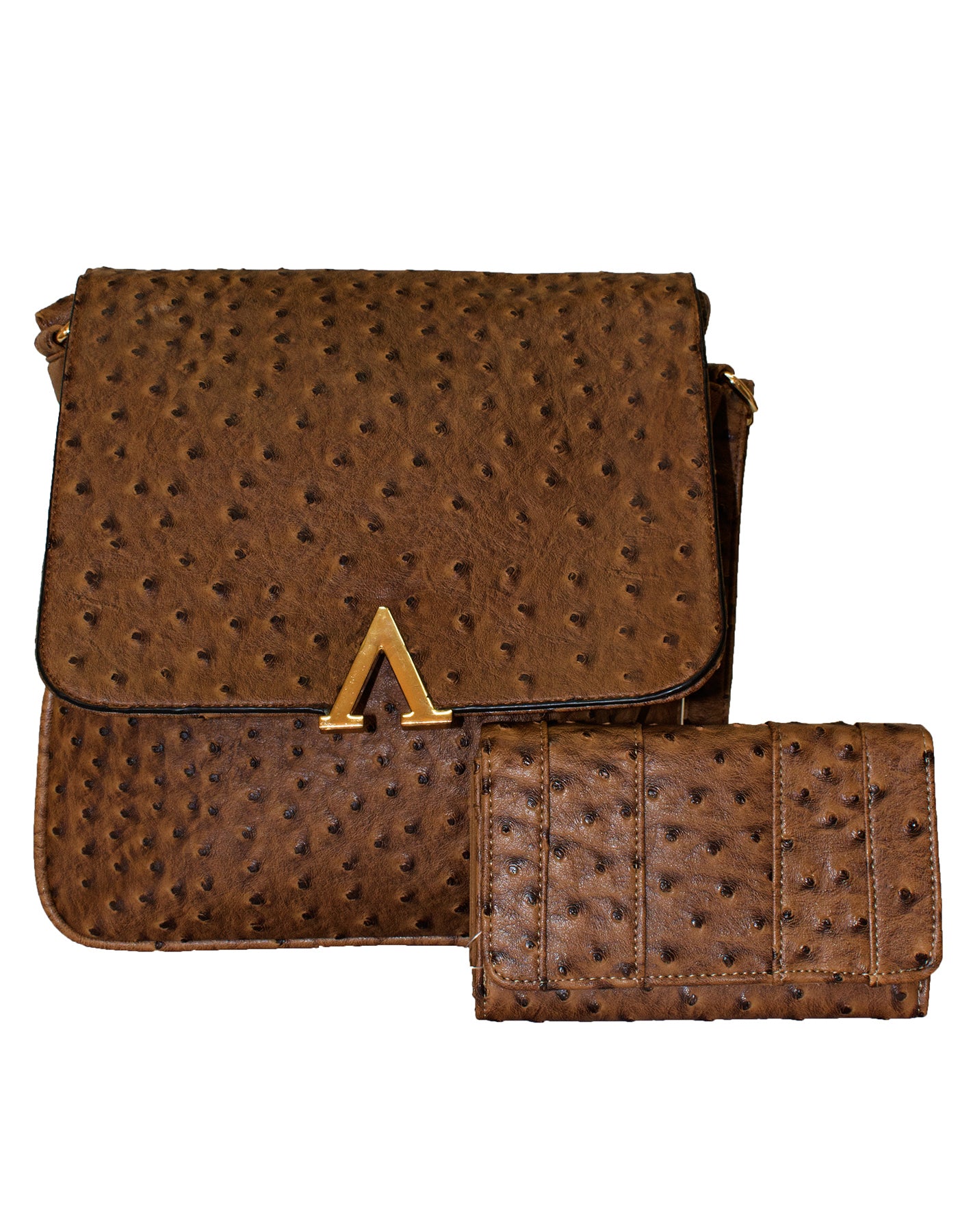 Fino SK-1857+67-093 Faux Leather Ostrich Cross Body Bag & Purse Set