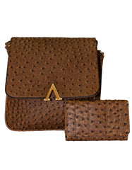 Fino SK-1857+67-093 Faux Leather Ostrich Cross Body Bag & Purse Set
