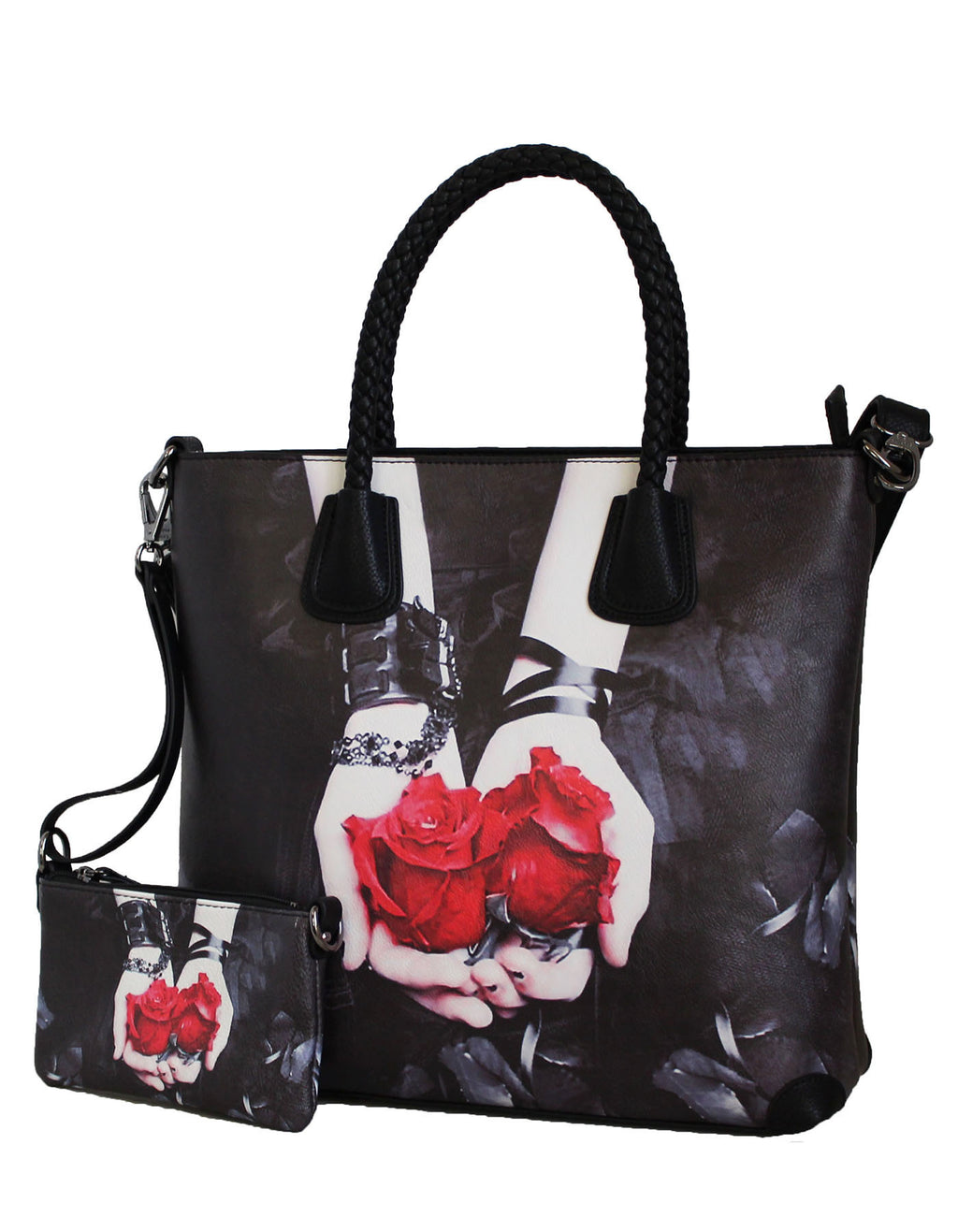 Fino SK-6114 2 In 1 Maxi Faux Leather Tote Bag- Black