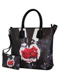 Fino SK-6114 2 In 1 Maxi Faux Leather Tote Bag- Black
