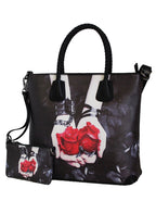Fino SK-6114 2 In 1 Maxi Faux Leather Tote Bag- Black
